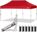 Eurmax USA Standard 10'x20' Patio Pop Up Canopy Tent Commercial Instant Canopies with Heavy Duty Roller Bag,Bonus 6 Sand Weights Bags(Red)