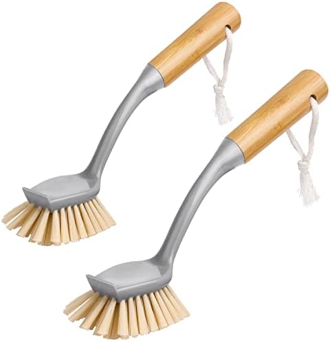 MR.SIGA Dish Brush with Bamboo Handle Built in Scraper by MRSIGA