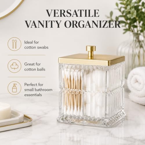 Vince Camuto Home Glass Cotton Jar Holder – Matte Gold Lid, Elegant Bathroom - Image 3