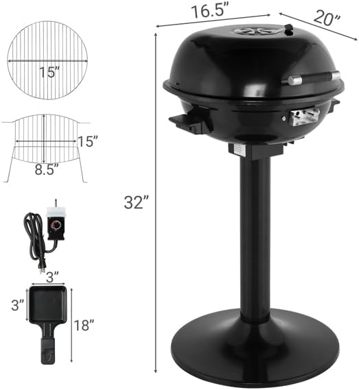 Electric BBQ Grill with Stand, 1600W Portable Outdoor/Indoor Grill with Interlocking Hood, Temperature Control & Warming Rack, Non-Stick Surface with Oil Collection Tray for Patio & Balcony