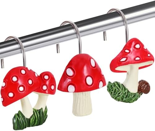 12-Piece Mushroom Shower Curtain Hooks by CTOHN