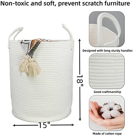 XUANGUO White Cotton Rope Laundry Basket Hamper - Image 2