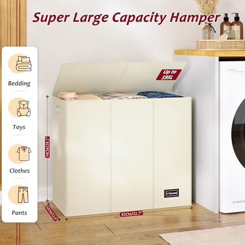 195L Laundry Hamper 3 Section, Large Laundry Hamper - Image 2