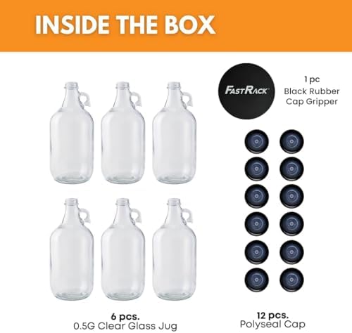 Fastrack 6-Pack Half-Gallon Glass Jug Set w/12 Polyseal Caps & Black Jar - Image 2
