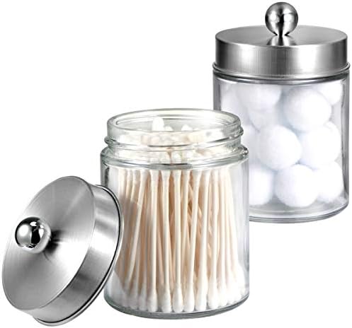 Amolliar Apothecary Jar Bathroom Qtip Holder Glass, Brushed Nickel 2Pc by Amolliar