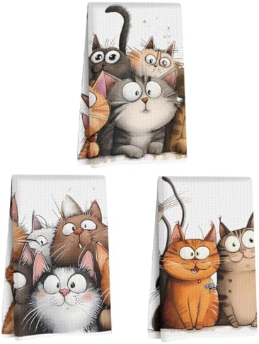 Jztco 3 Pcs Cute Cat Kitchen Towels, Cats Soft Absorbent Hand Tea Towel by Jztco