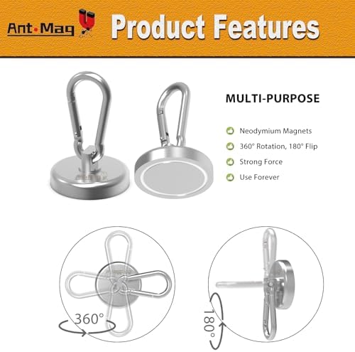 Ant Mag Magnetic Hooks Heavy Duty Neodymium, 140LBS Swiveling Carabiner - Image 4