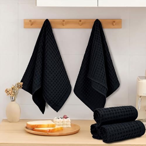 Jacquotha Black Waffle Cotton Hand Towel Set of 5 - Image 3