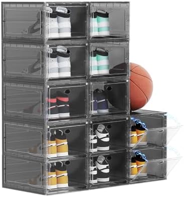12 PACK Large Shoe Storage Boxes, Shoe Boxes Clear Plastic Stackable, Shoe by OMOPINSHOEBOX