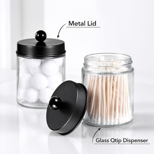 Amolliar Apothecary Jar Qtip Holder w/Metal Lid Glass - Image 2