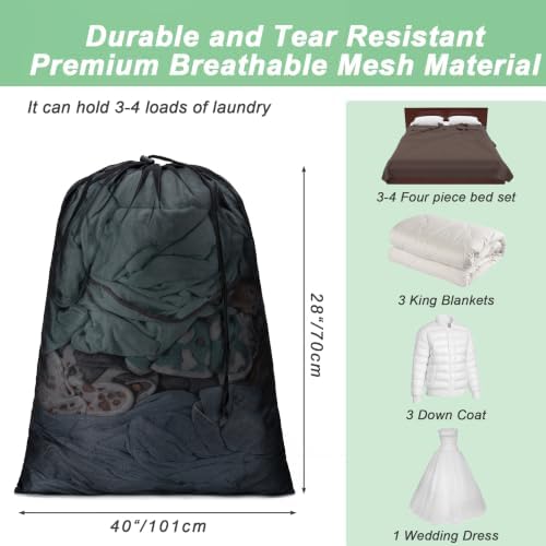 2 Pack Mesh Travel Laundry Bag 28" x 40"Extra Large Dirty Clothes Organizer - Image 2