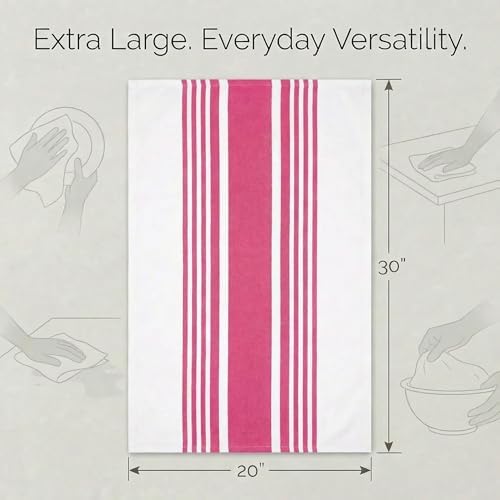 Urban Villa Kitchen Towels Cotton Dish Towel 20”x30” Fuchsia White - Image 3