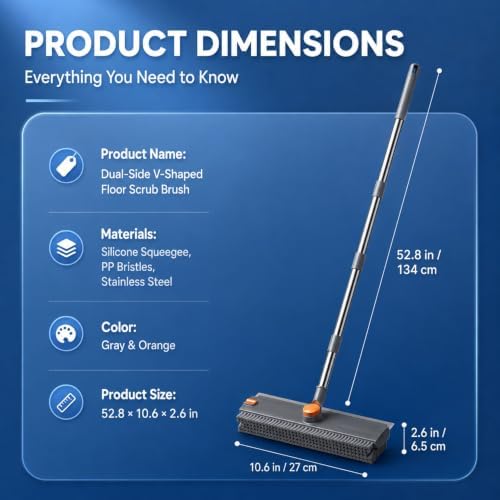 ROOM127 Floor Scrub Brush with Squeegee – 53-Inch V-Shaped Bristles - Image 2