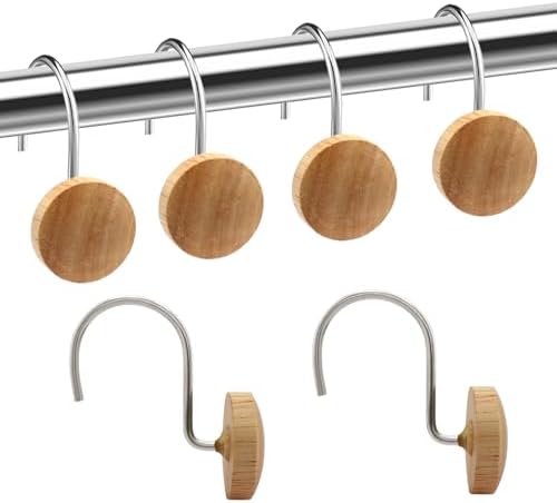Shower Curtain Hooks, Wood Decorative Shower Curtain Rings, Modern Round Log by JTDTH