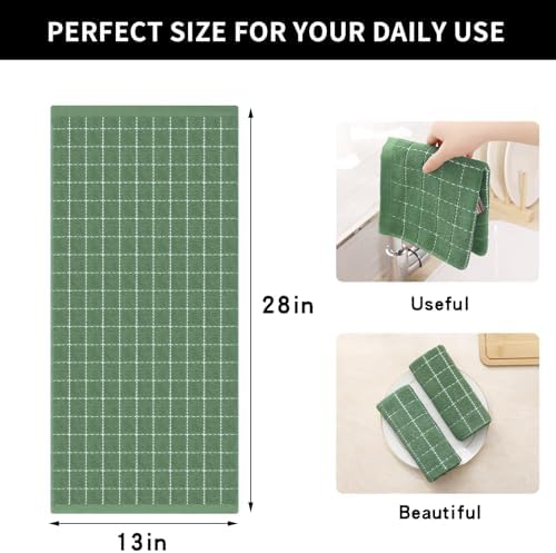 Homaxy 100% Cotton Terry Kitchen Towels, 12 Pack, Grass Green - Image 5