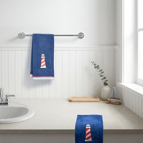 Ritz 2-Piece Cotton Velour Bathroom Hand Towel Set, Embroidered Lighthouse - Image 7