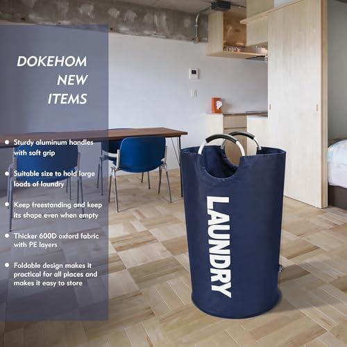 DOKEHOM 125L X-Large Laundry Basket Bag, Collapsible Tall Hamper, Dark Blue - Image 2
