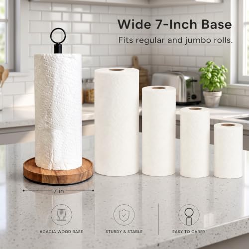 WILDMOS Paper Towel Holder Countertop, Solid Acacia Wood - Image 3