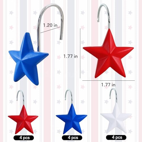 12-Piece 4th of July Red White Blue Stars Shower Curtain Hooks, Fourth of July - Image 2