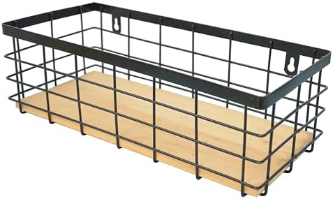 ShabbyDecor Detachable Wood Base Wire Basket tabletop or wall mount by ShabbyDecor