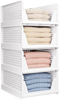 4 Pack Folding Closet Organizers Storage Box, Stackable Storage Bins, Plastic by CTSNSLH