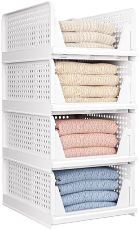 4 Pack Folding Closet Organizers Storage Box, Stackable Storage Bins, Plastic by CTSNSLH