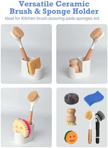 Ceramic Sponge Holder for Kitchen Sink, 2-in-1 Sponge & Brush Organizer - Image 7