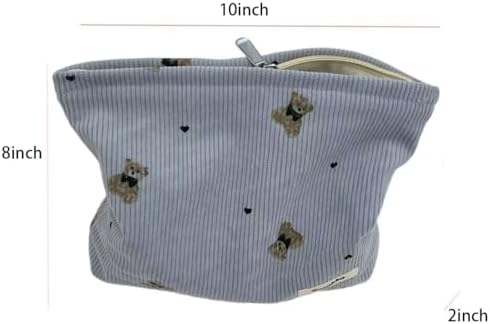 SxoSyo Corduroy Makeup Bags, Bear Cosmetic Pouch Large Purse - Image 5