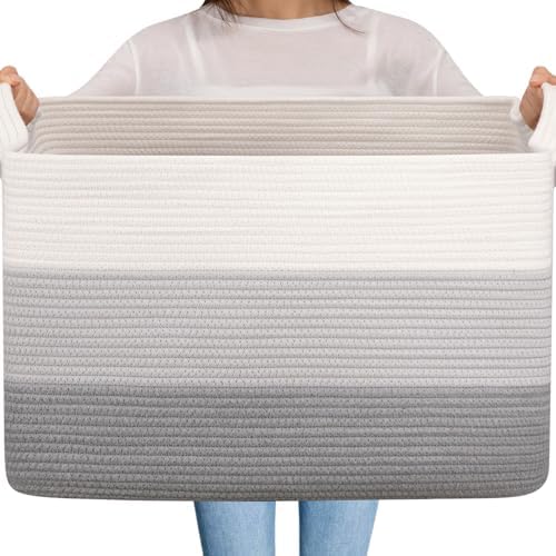 OIAHOMY Extra Large Blanket Basket, 95L Cotton Rope Woven Laundry Basket by MasterofSpaceOptimization