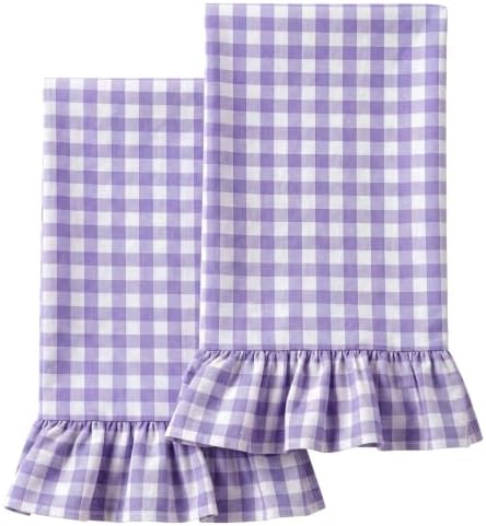 HunnmingRe 2 Pcs Purple Gingham Kitchen Towels Cotton Ruffled by HunnmingRe