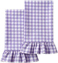 HunnmingRe 2 Pcs Purple Gingham Kitchen Towels Cotton Ruffled by HunnmingRe