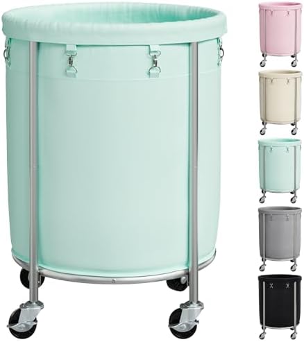 ELYKEN Laundry Basket with Wheels, Round Rolling Laundry Hamper, Mint Green by ELYKEN