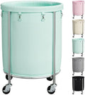 ELYKEN Laundry Basket with Wheels, Round Rolling Laundry Hamper, Mint Green by ELYKEN