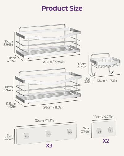 ODesign 3 Pack Adhesive Shower Caddy, Rustproof Shower Shelves Rack - Image 2