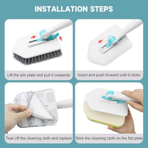 nacena Shower Scrubber with Long Handle, 4 in 1 Tile Tub Scrubber Brush with 3 - Image 6