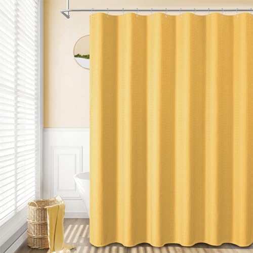 Dynamene Long Waffle Shower Curtain 256 GSM Heavy Fabric 72x78 Gold - Image 6