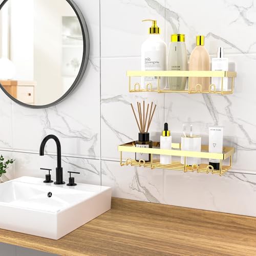 Moforoco Shower Caddy Shelf Organizer Rack, Self Adhesive Black Bathroom - Image 2