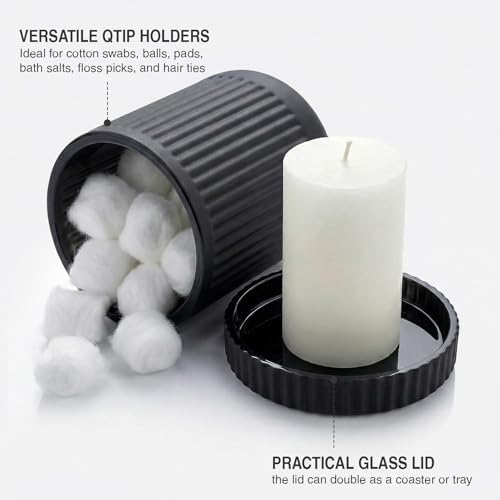 Matte Black Thick Glass Bathroom Qtip Holder, 2 Pack - Image 3