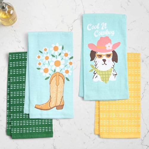 Ritz 4-Piece Kitchen Towel Set, Cool It Cowboy Dog & Daisy Boot Prints - Image 3