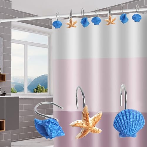 Seashell Shower Curtain Hooks 12pcs Beach Shower Curtain Rings Bath Shower - Image 2