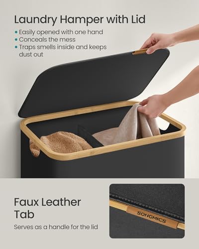SONGMICS Laundry Hamper with Lid, 140L Laundry Basket, Bamboo Frame - Image 3