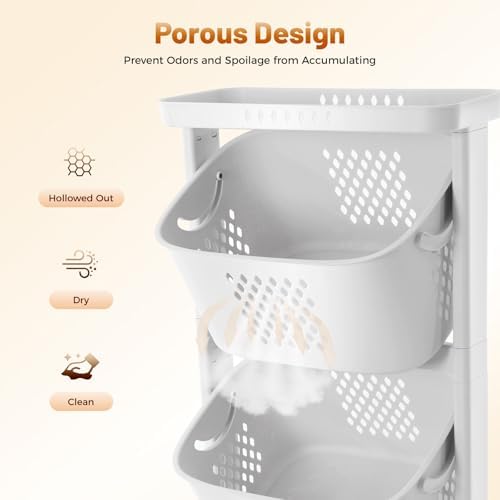 3 Tier Rolling Laundry Hamper Storage Sorter, Vertical Rolling Laundry Baskets - Image 6