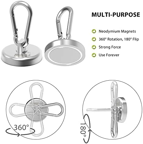 Ant Mag Magnetic Hooks Heavy Duty Neodymium, 140LBS Swiveling Carabiner - Image 2