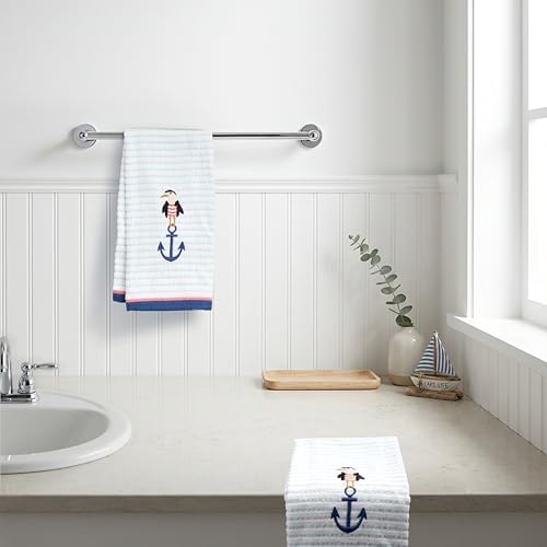 Ritz 2-Piece Cotton Velour Bathroom Hand Towel Set, Embroidered Anchor Seagull - Image 7