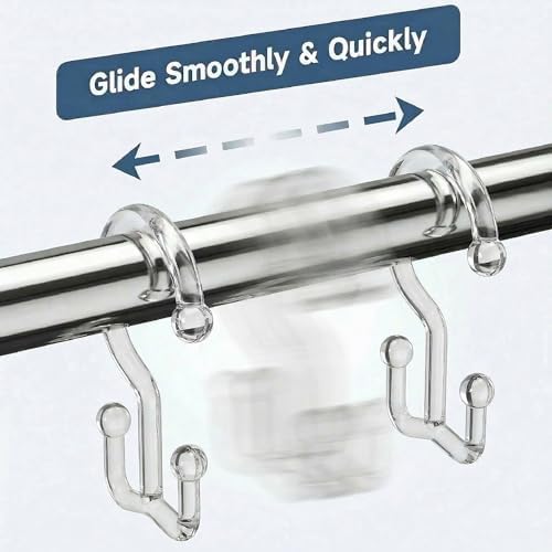 Bathway Clear Plastic Shower Curtain Hooks, 12 Double Shower Curtain Rings - Image 4