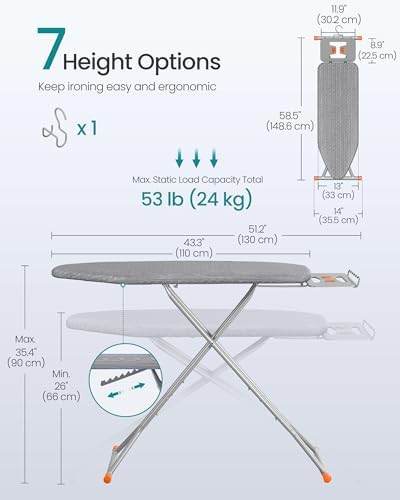 SONGMICS Ironing Board, with Stable Iron Rest, 43 x 13 Inches - Image 6
