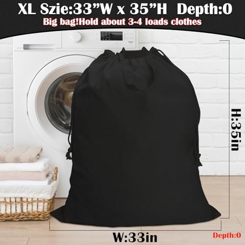Canvas Laundry Bag 33"Wx 35"H, Extra Large Heavy Duty Hamper Liner, XL Black - Image 2