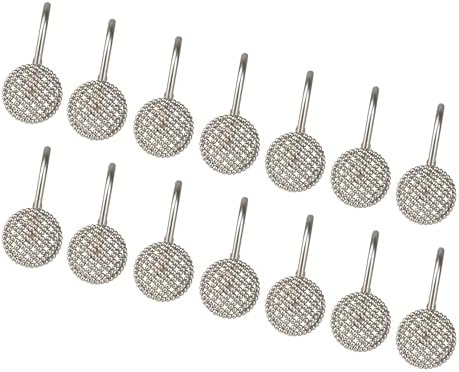 Sunlit Brushed Nickel 3D Beaded Mesh Shower Curtain Hooks, Metal Home - Image 3