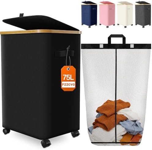 Laundry Hamper with Wheels, 75L Rolling Laundry Basket, Removable Inner Bag by Fzzcvo