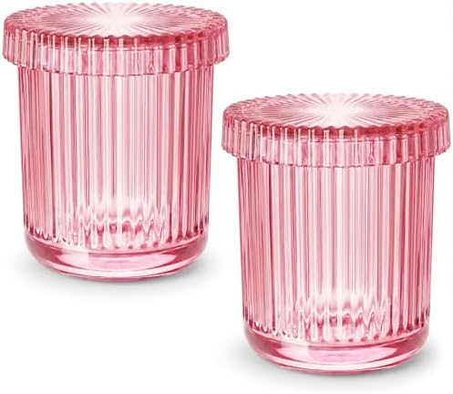 Light Pink Thick Glass Bathroom Qtip Holder, 2 Pack by MKOSAB